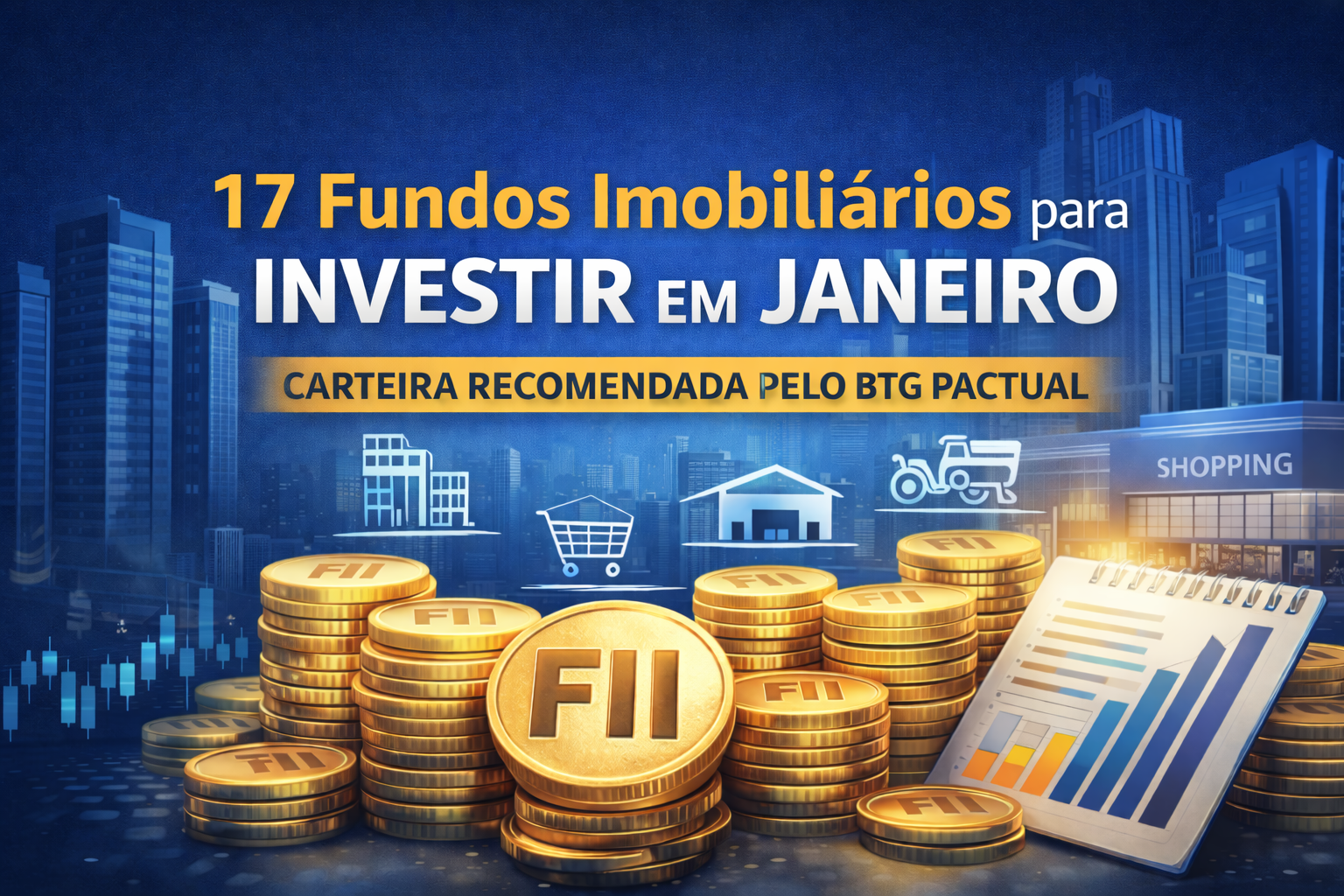 BTG Pactual divulga carteira com 17 fundos imobiliários para investir em janeiro de 2026