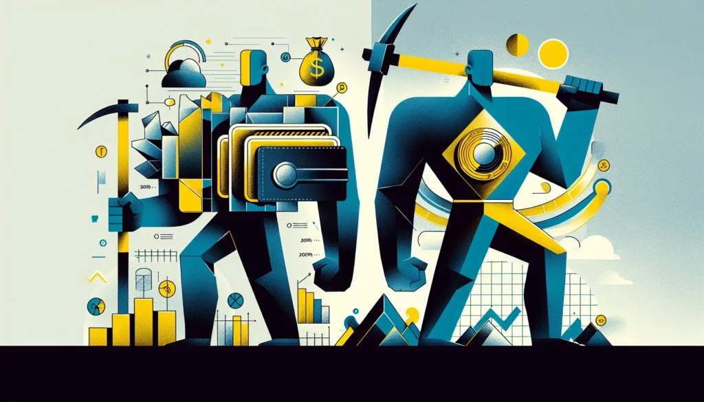 Ilustração de gigantes da economia brasileira, Vale Banco Brasil gigantes, com gráficos e símbolos econômicos ao fundo