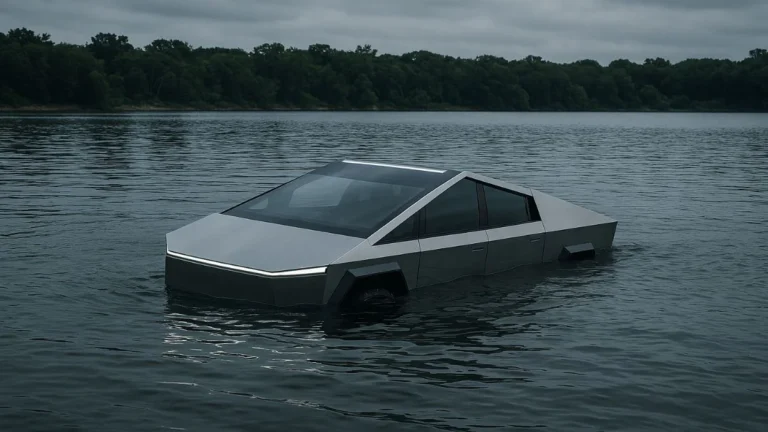 Tesla Cybertruck Afunda em Lago Texas: Motorista Testava ‘Modo de Travessia’ e Acaba Detido
